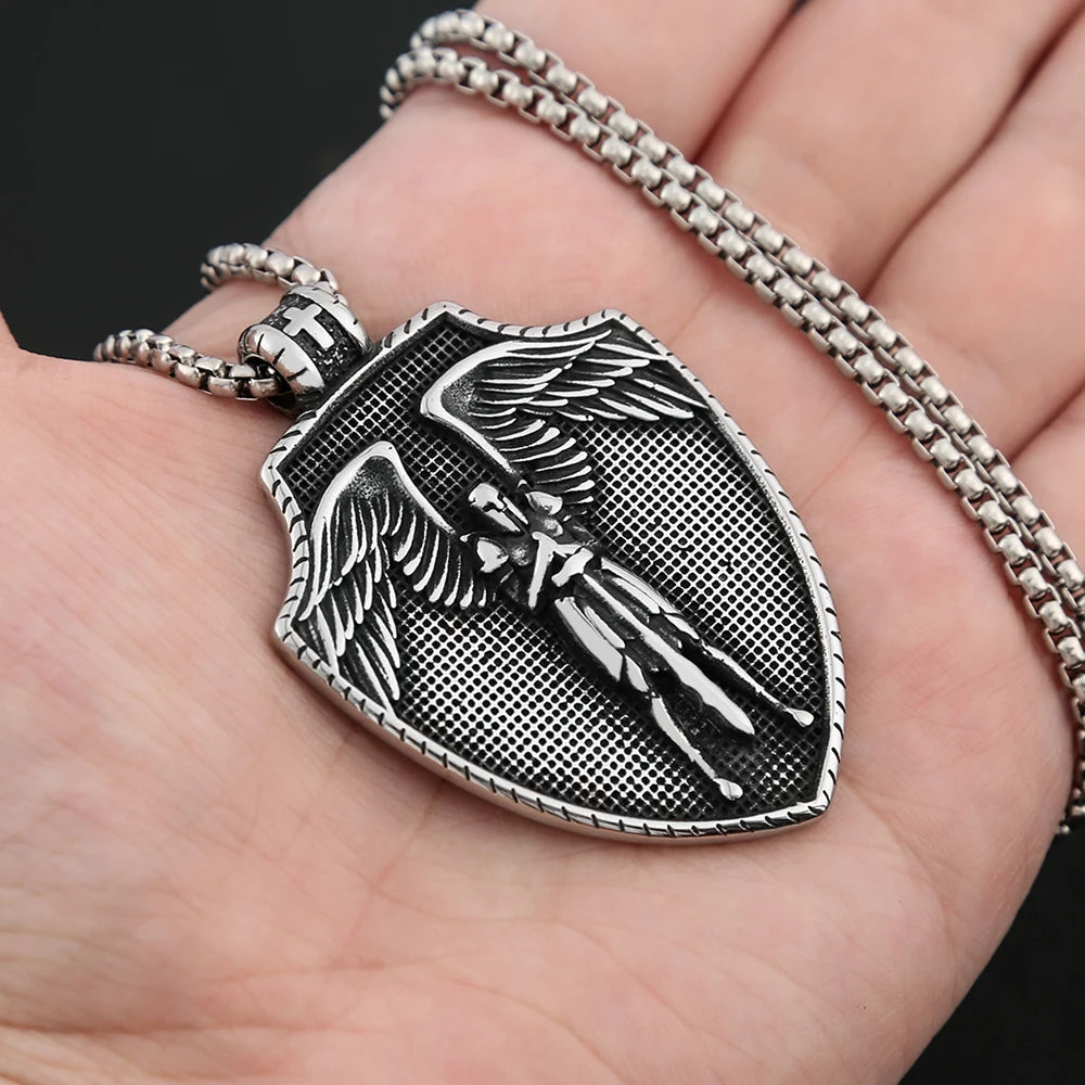 Cross Steel Pendant Vintage Michael's Shield Punk