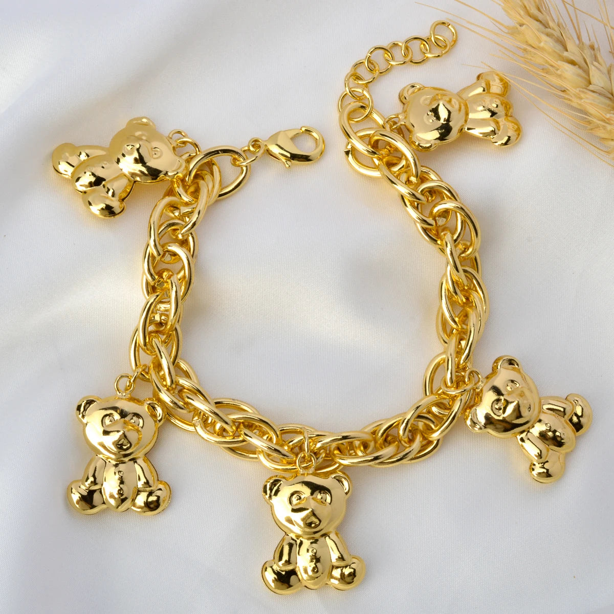 Diana Baby Link Chain Copper Gold Color Bear and Lock Bracelets for Women Wholesale Retail Fashion Jewelry Party
