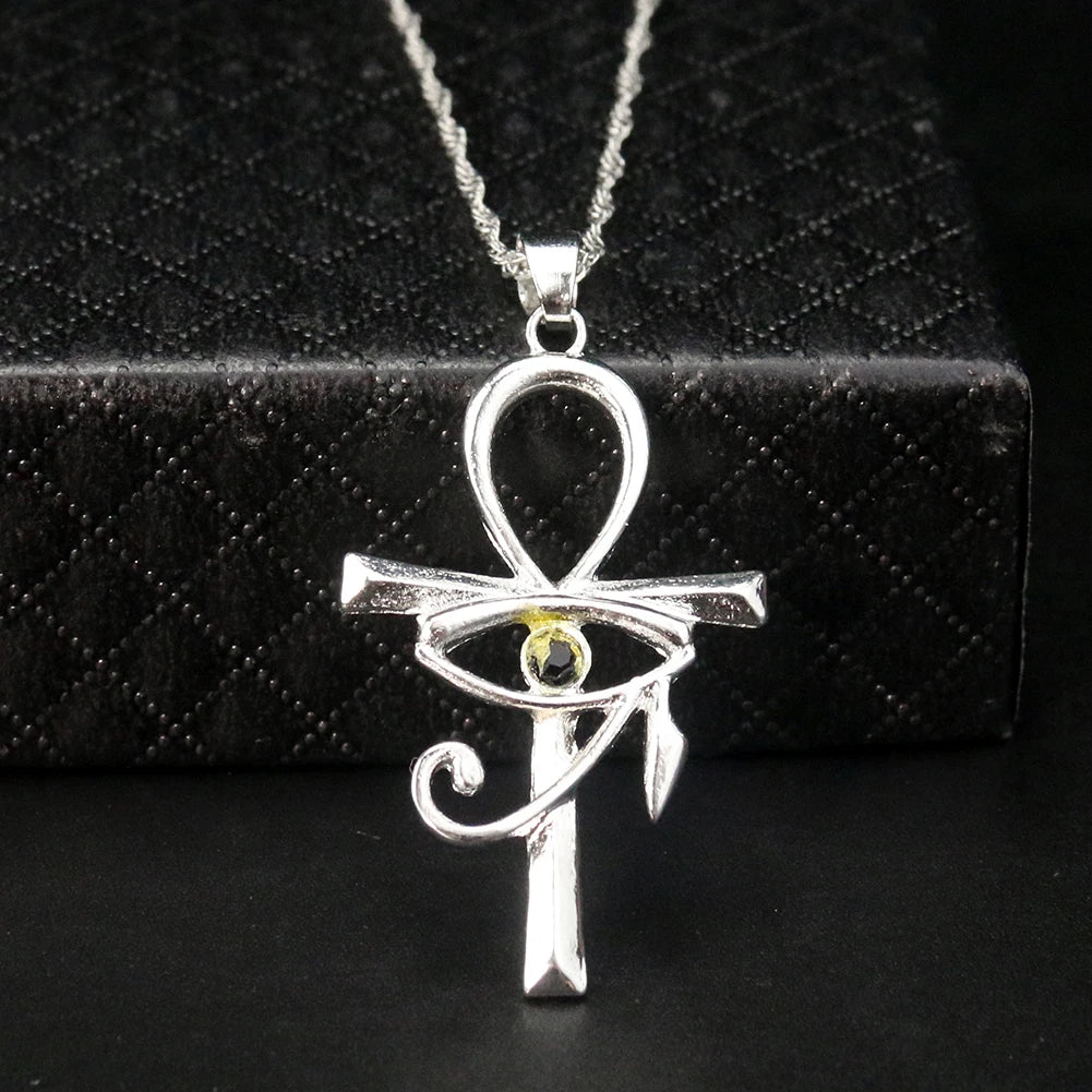 Egyptian Eye of Horus Ankh Cross Necklace Religious Amulet Life Symbol Protection Punk Charm Pendant Choker Jewelry for