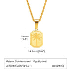 Palm Tree Square Pendant Necklace — Stainless Steel