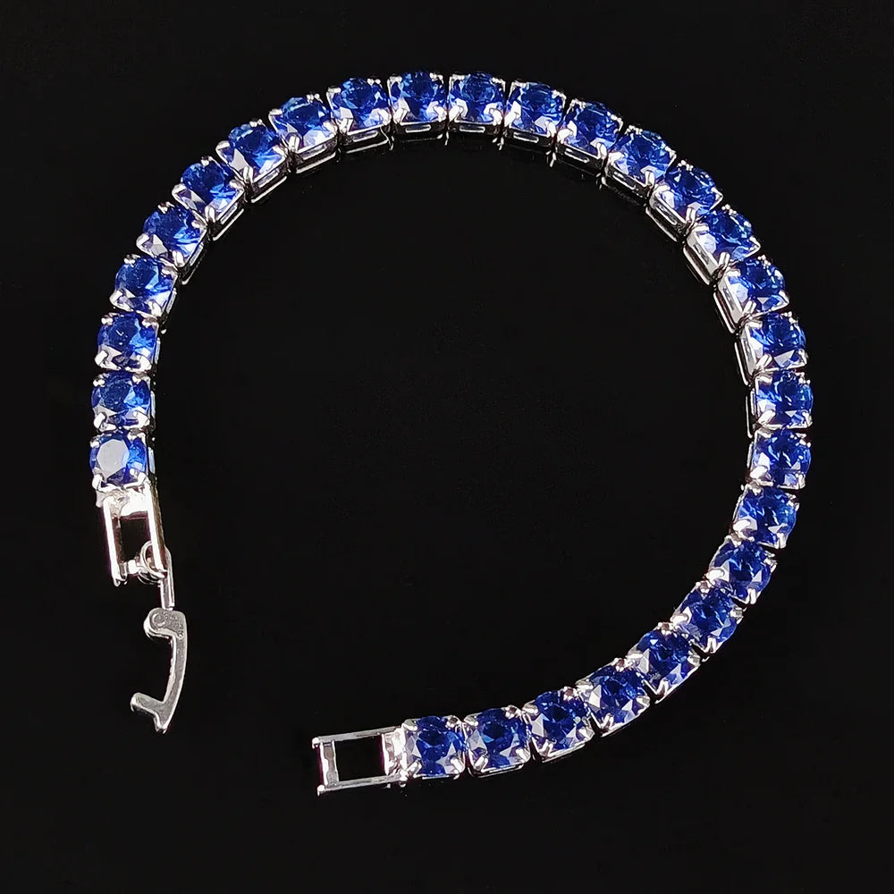 Rose Gold Silver Color 3mm 4mm 5mm Pink Blue Green Red Tennis Bracelet Bangle for Women Wedding Fashion Jewelry Party