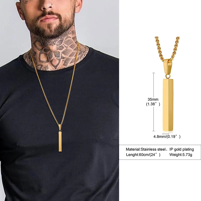 Rectangle Bar Pendant Necklace — Stainless