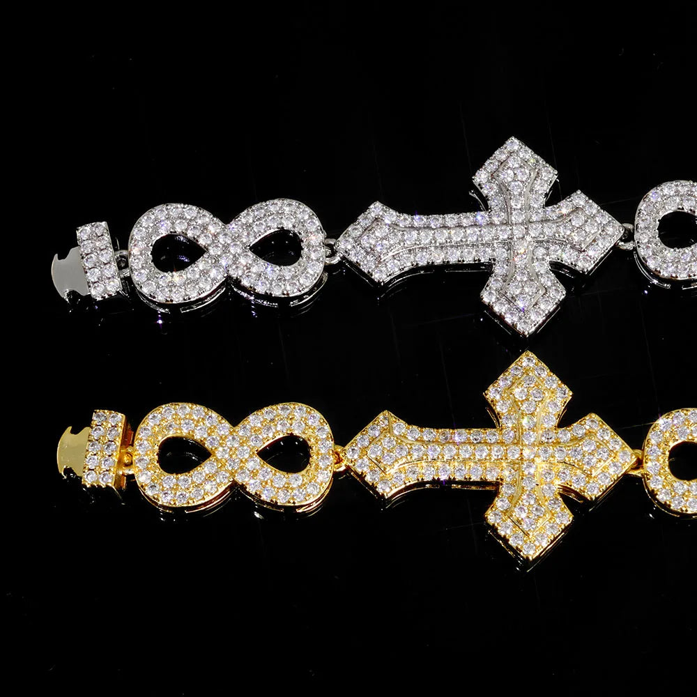 Gold Cross Iced Out Bracelet 8MM