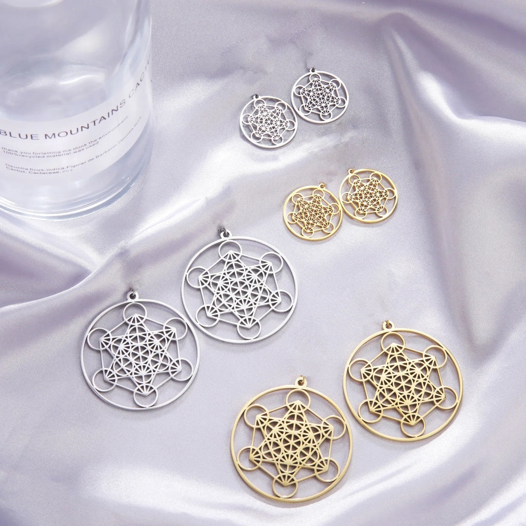 LIKGREAT Archangel Metatron Cube Pendant for Necklace Jewelry Making Stainless Steel Charm DIY Amulet Kabbalistic Tree of Life