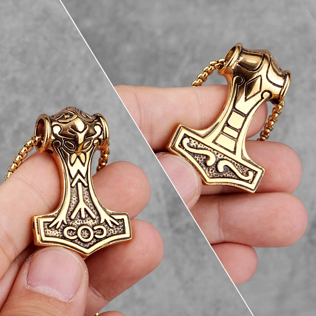 Stainless Steel Thor's Hammer Men Necklaces Pendants Chain Punk Trendy for Boyfriend Male Jewelry Creativity Gift