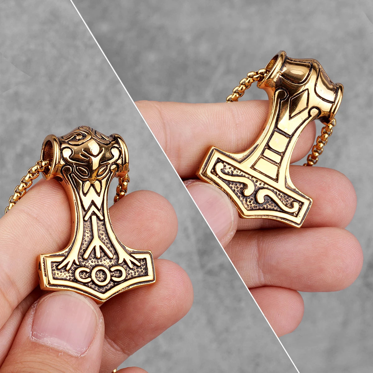 Stainless Steel Thor's Hammer Men Necklaces Pendants Chain Punk Trendy for Boyfriend Male Jewelry Creativity Gift