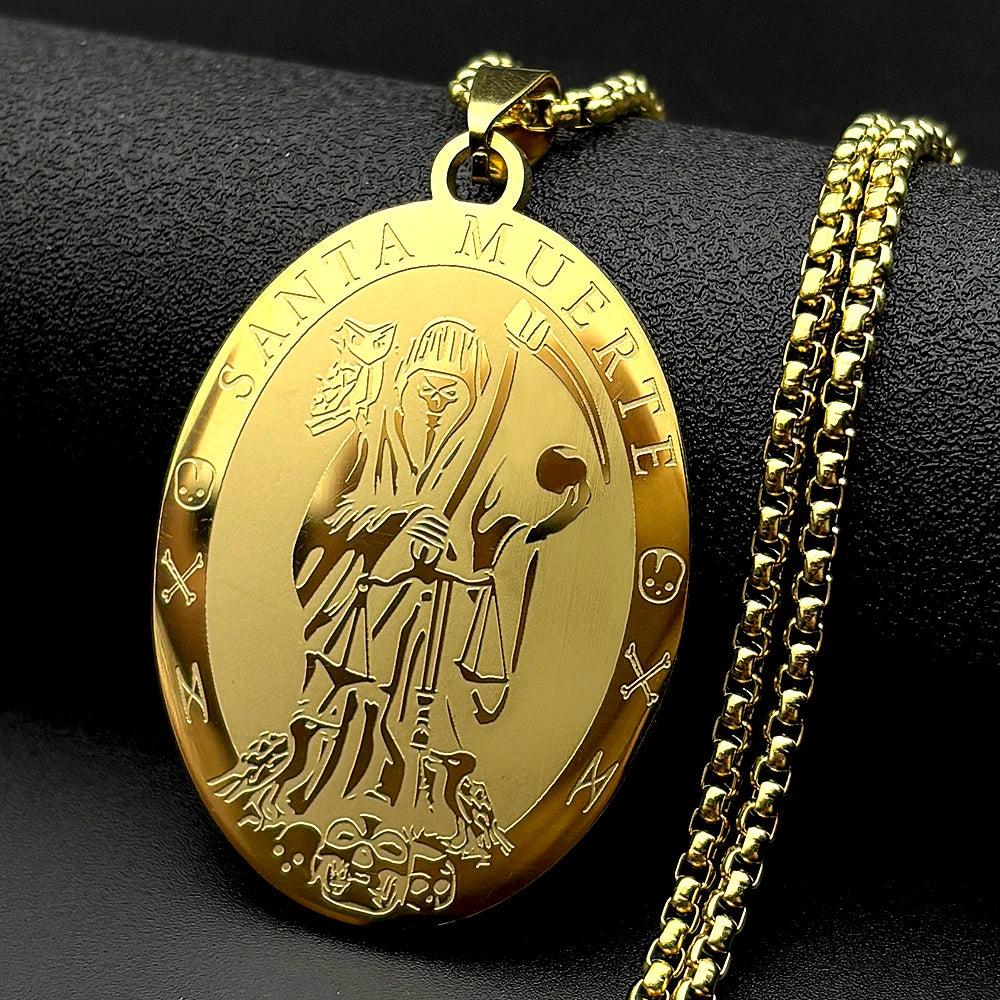 Santa Muerte Grim Reaper Pendant — Gold