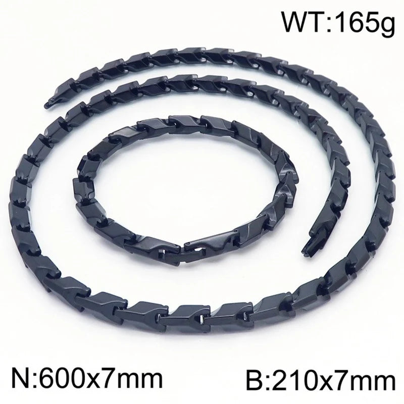 Men's Hip Hop Solid Chain Set 316L Stainless Steel Rope Necklace & Bracelet Man Punk Gothic Male Jewelry Accessories