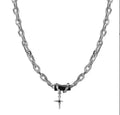 Silver Cross Pendant Chain Necklace Titanium Steel