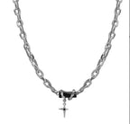 Silver Cross Pendant Chain Necklace Titanium Steel