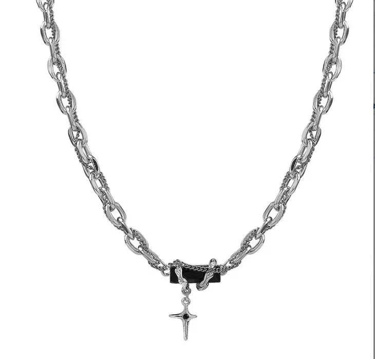 Silver Cross Pendant Chain Necklace Titanium Steel