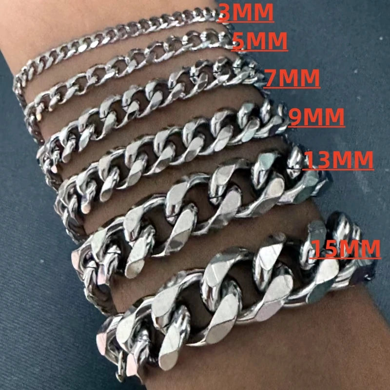 Cuban Black Bracelet 3mm-15mm Thick Size