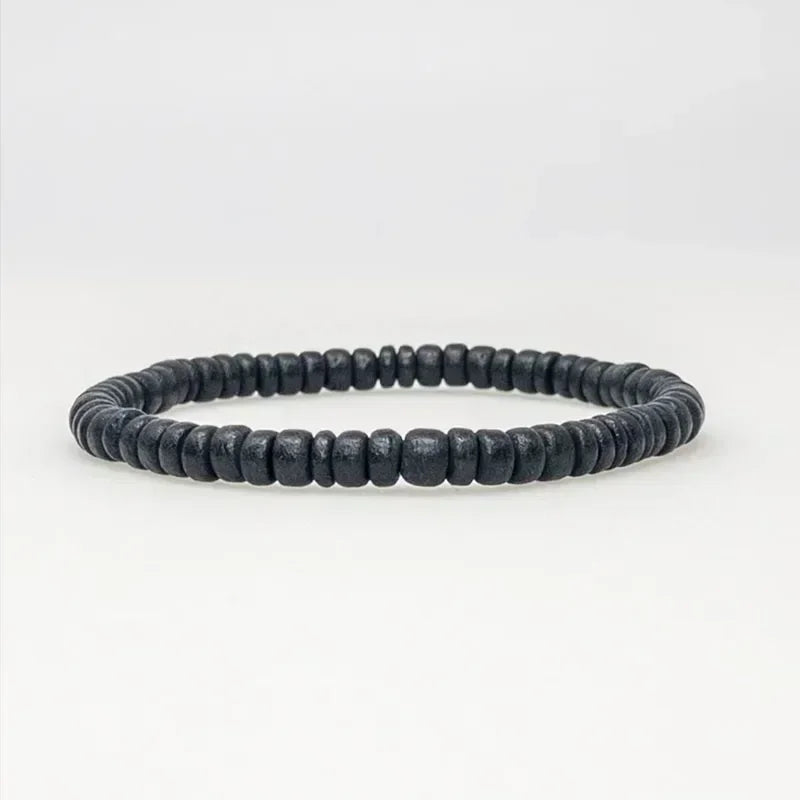 Mens Lava Stone Beaded Black Gemstone And Stainless Steel Waterproof Bracelet