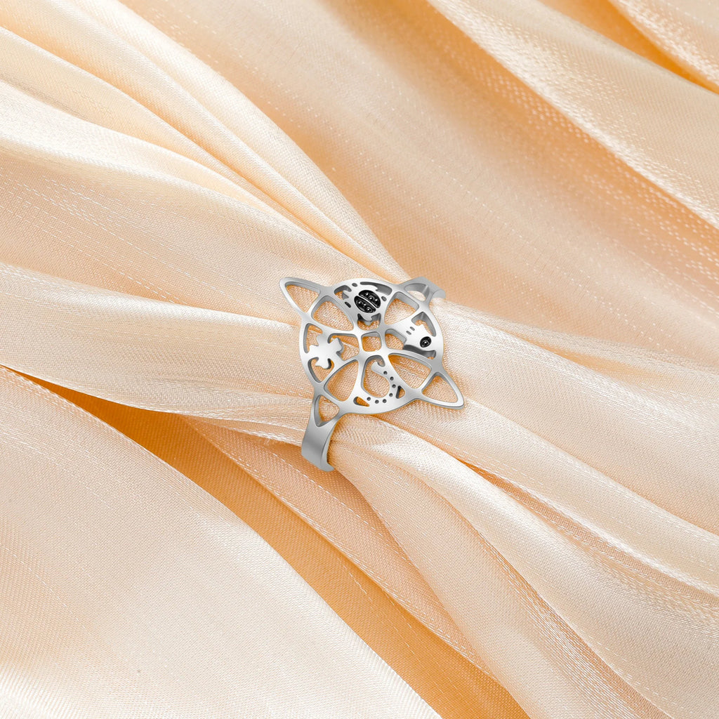 Witch Knot Hollow Adjustable Ring — Stainless Steel Band