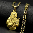 SAINT FRANCIS Hold Cross Pendant Necklace for Women Men Stainless Steel Gold Silver Color Christian Amulet Faith