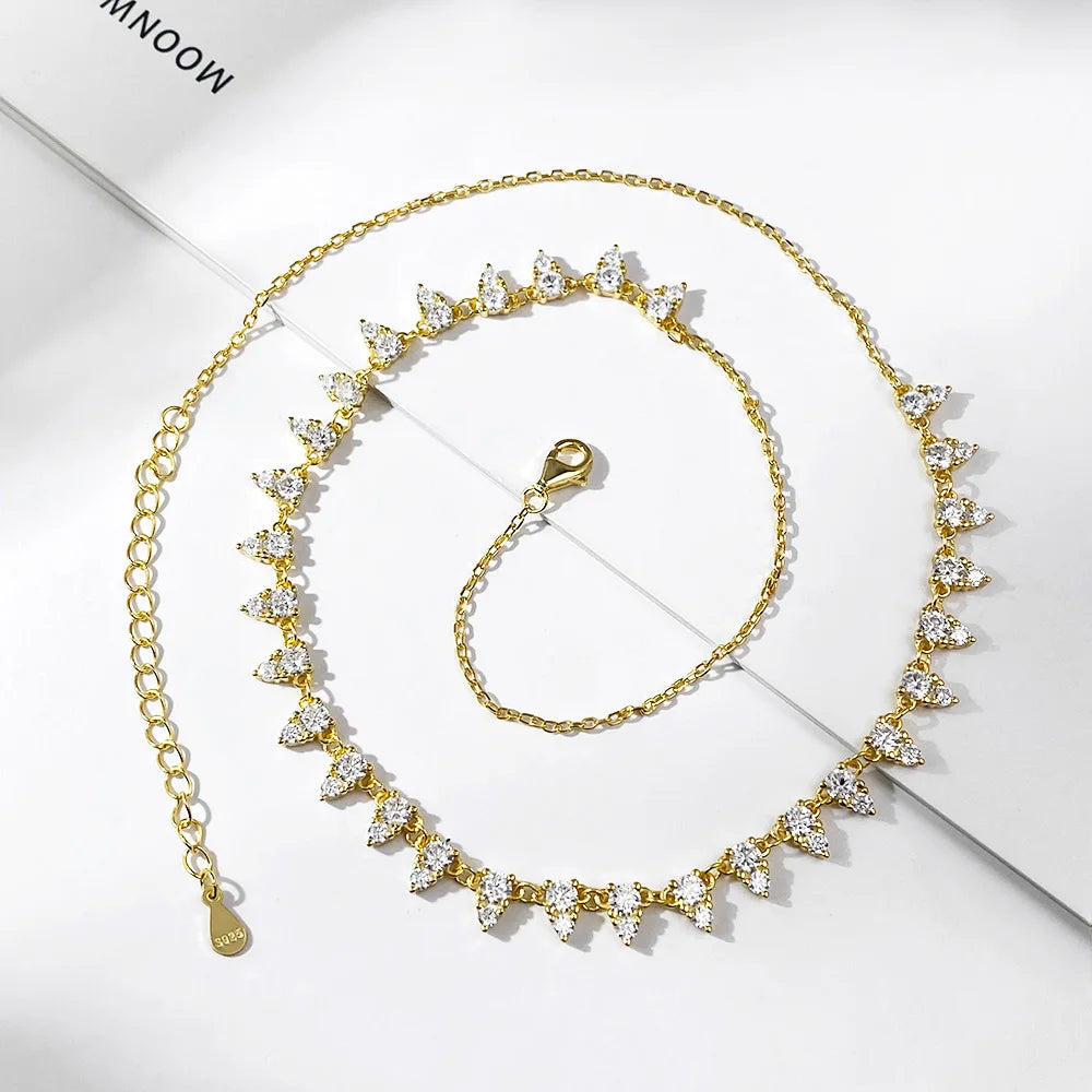 KNOBSPIN 2mm/3mm D Color Moissanite Tennis Necklace s925 Sterling Silver 18inch Chain, Wedding Necklaces for Women Fine