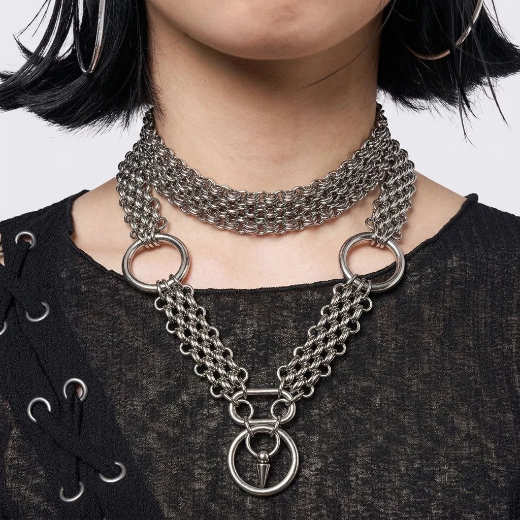 Personalized Punk Grunge Rock Spike Chain Cool Fashion Handmade Geometric Necklace Goth Y2k Charm Jewelry Hip Hop