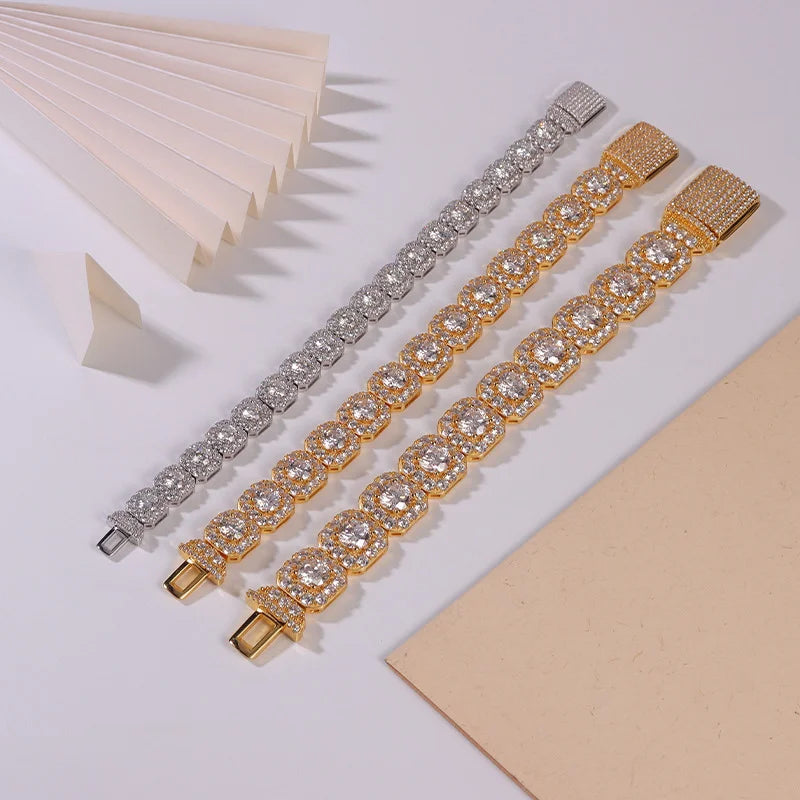 TBCYD 4-6.5mm Full Moissanite Iced Tennis Bracelet for Men Women 925 Silver Square Cuban Link  Hip Hop Plated 18k Luxury Jewelry