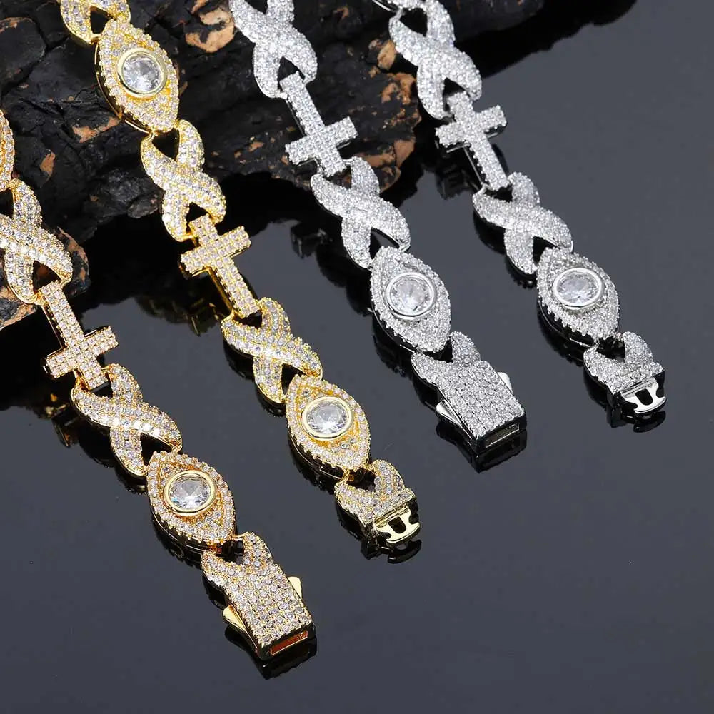 Cross Cuban Bracelet Iced Out 8MM Stainless Steel