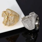 Iced Out Cross Jesus Ring Stainless Steel CZ