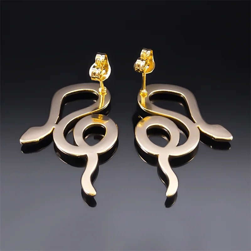 Snake Gold Earrings Vintage Stud Animal Exaggerated