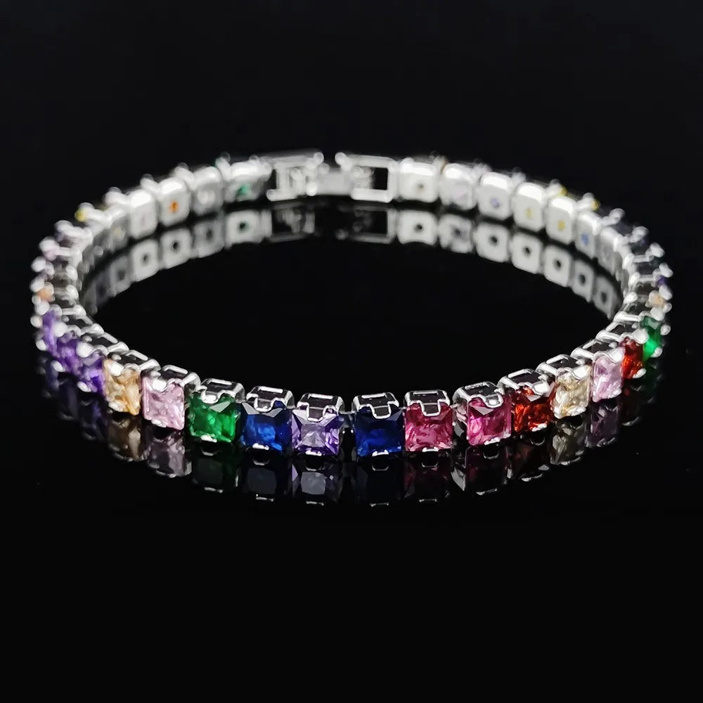 2022 New 18cm Marquise Oval Square Cut Luxury Silver Color on Hand Tennis Bracelet Bangle for Women Party Gift Jewelry