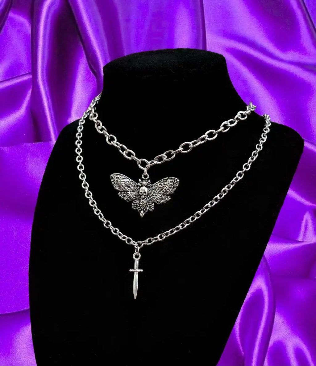 Gothic Crow Skull Necklace For Women man Fashion Vampire Bat Accessory Punk Jewelry Gift Circle Pagan Vintage Moth Charm Choker