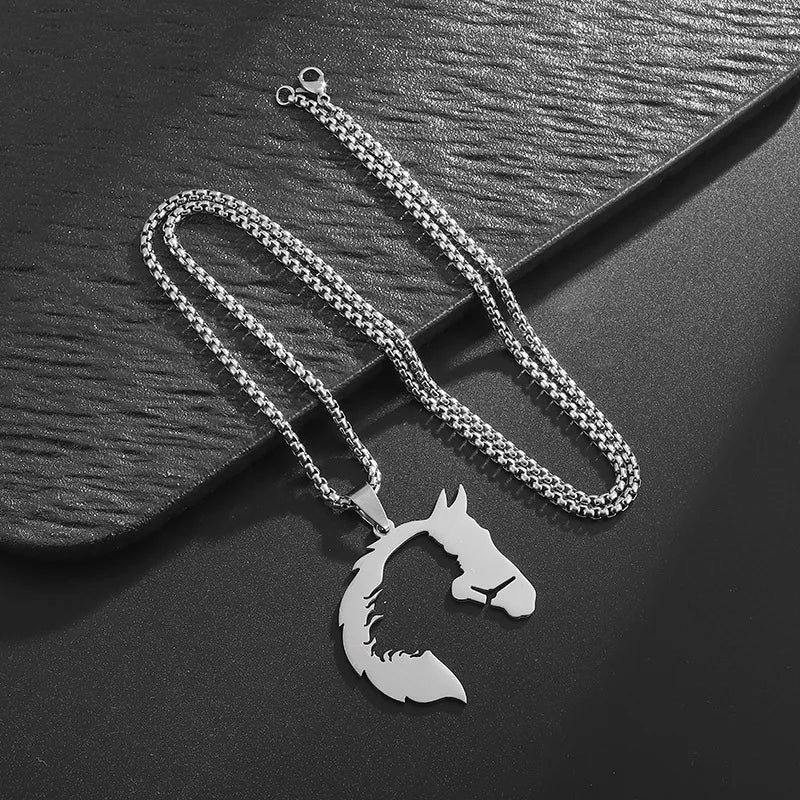 Silver Horse Head Pendant Necklace Statement