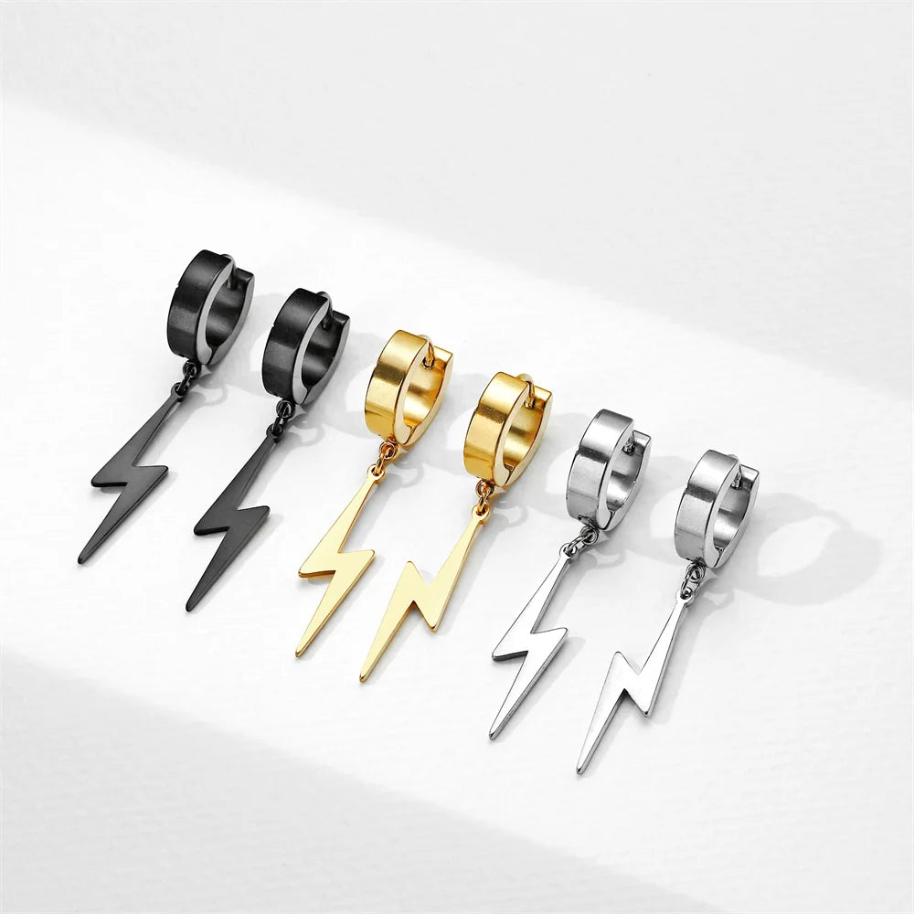 Lightning Hoop Earrings for Men & Women — Stainless Steel