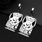 Cat Silver Earrings Gothic Witch Moon Long Hoop