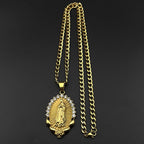 Our Lady of Guadalupe Rhinestone Necklace — Stainless Steel