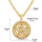 Rotatable Crystal US Dollar Sign Pendant Necklace