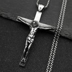 Stainless Steel Christian Jesus Cross Crucifix Pendants Necklaces for Men Women Silver Color Chain Necklaces Jewelry