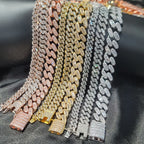 Fashion Hip Hop Miami Cuban Necklace Chain Full Diamonds 9mm 12mm 15mm 20mm 24mm Pendant Chains Long Buckle Closure Jewelry Gift