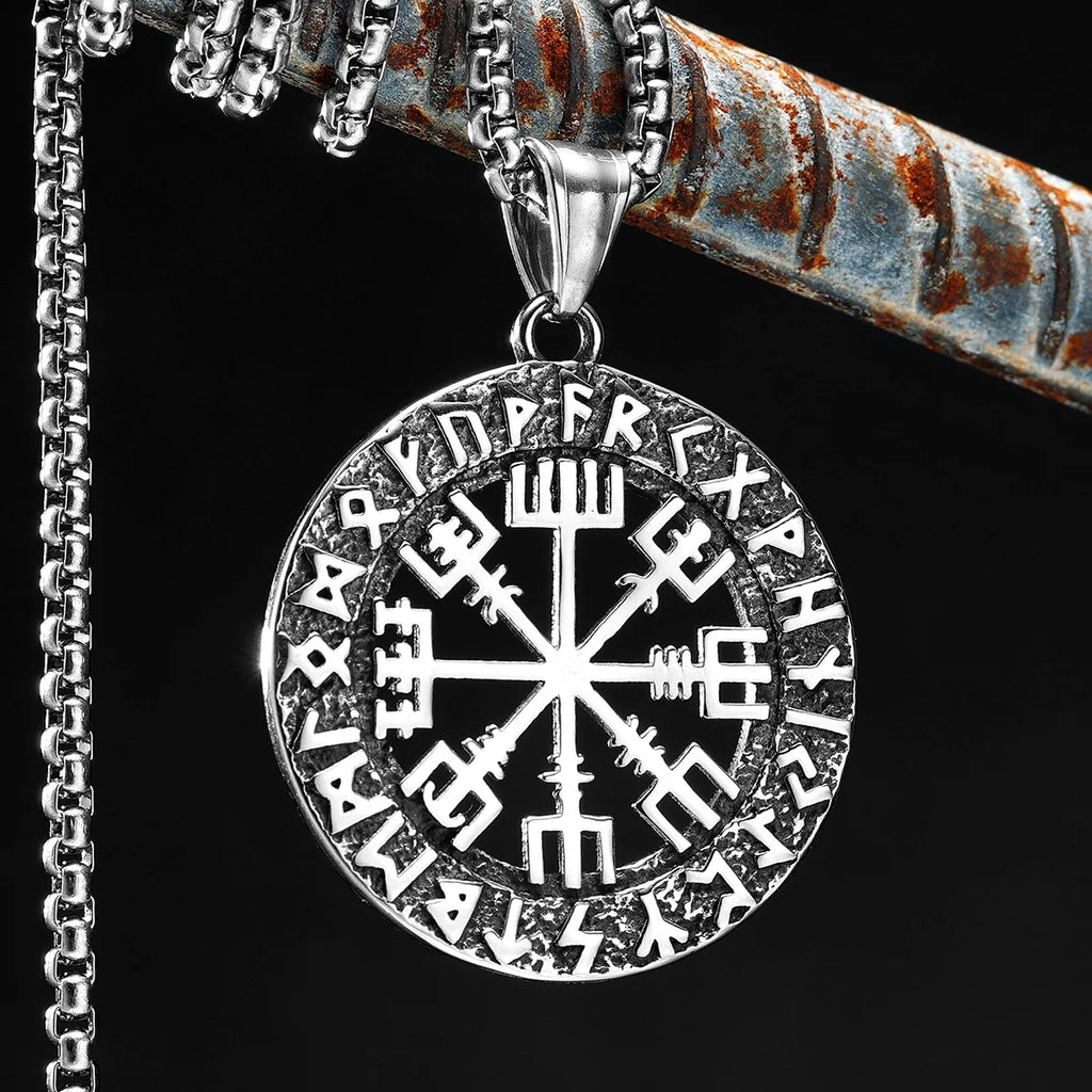 Viking Compass Stainless Steel Pendant Necklace