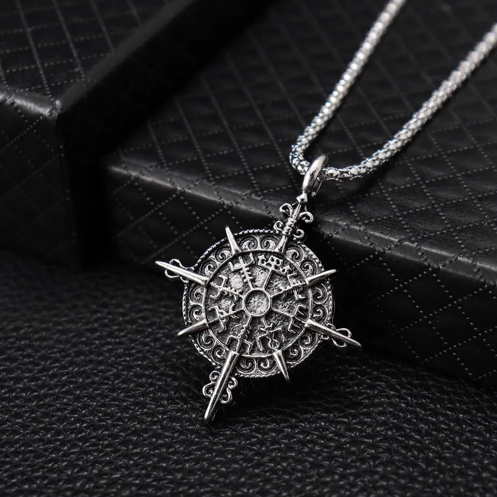 Gothic Viking Rune Amulet Cross Pendant Necklace — Zinc Alloy