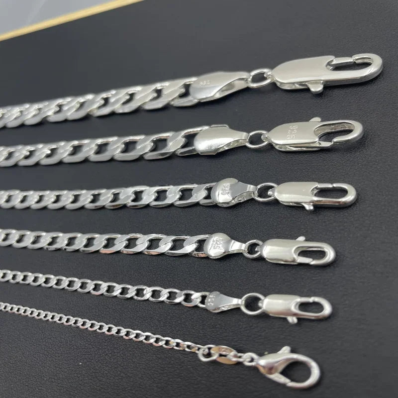 Men's 925 Sterling Silver Necklace 2/4/6/8/10/12MM 40-75cm Face Chain Necklace Lobster Clasp Men Women Engagement