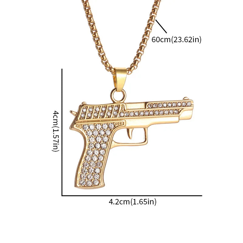Iced Out Gun Pendant Necklace