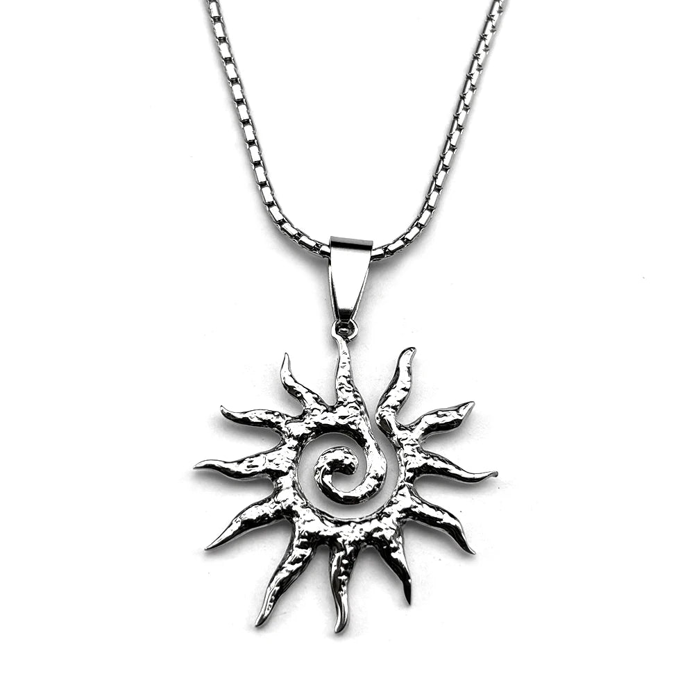 Vintage Spiral Sun Pendant Necklace — Silver