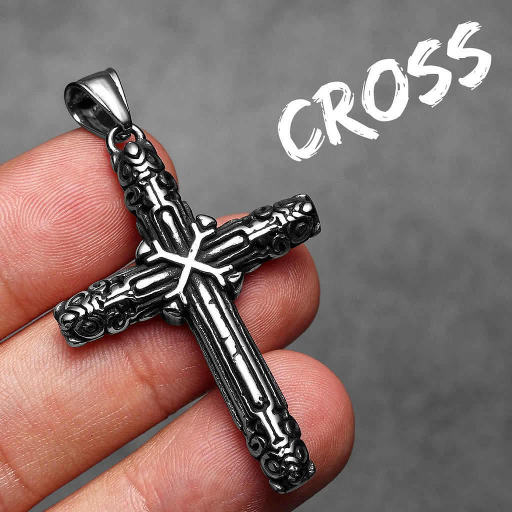 Cross Amulets Men Necklaces Stainless Steel Pendant Chain Women Fashion Carving Jewelry Punk New In Accessories Gifts Wholesale