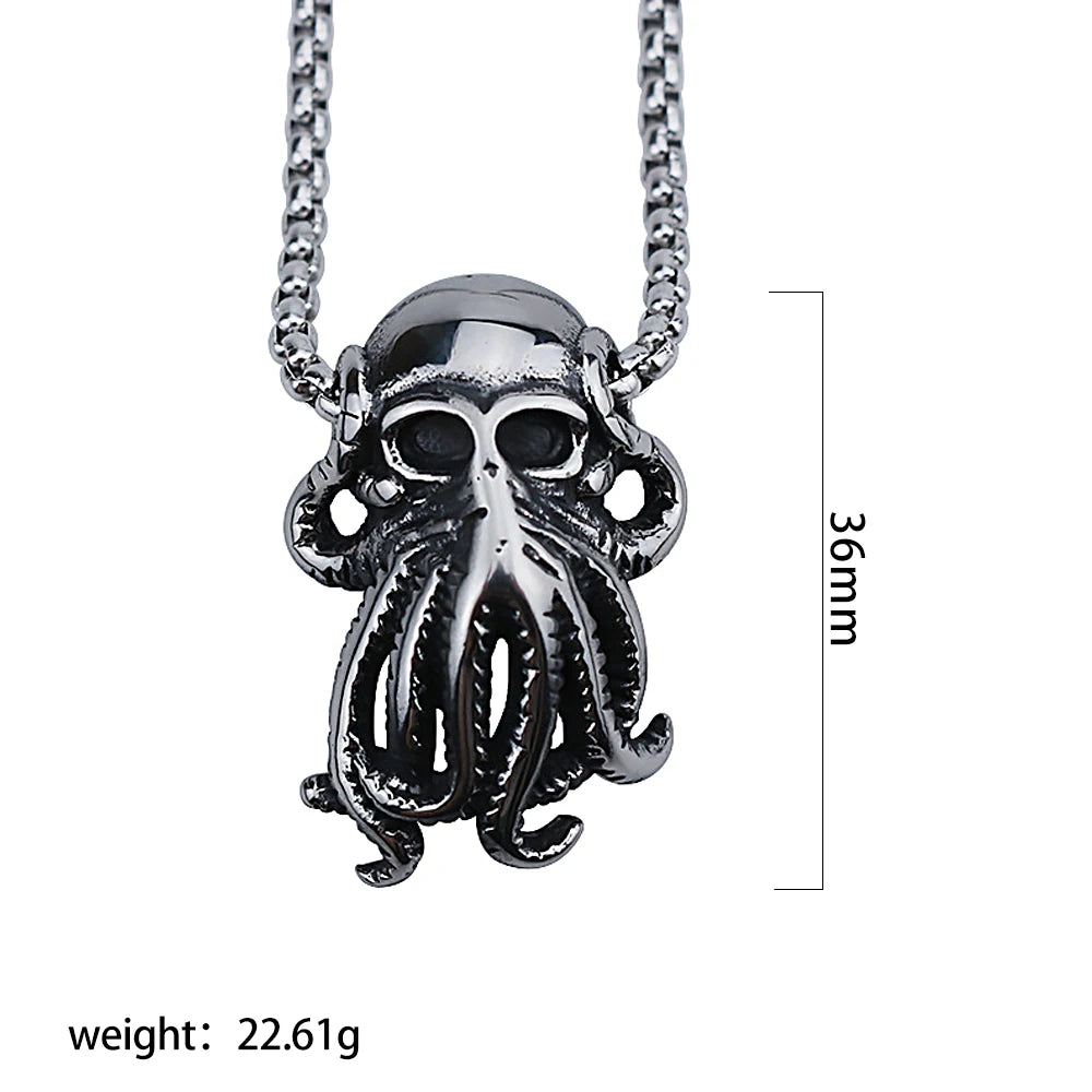 Punk Hip Hop Cthulhu Octopus Pendant Necklace Stainless Steel Men Fashion Street Rock Octopus Animal Necklace Chain