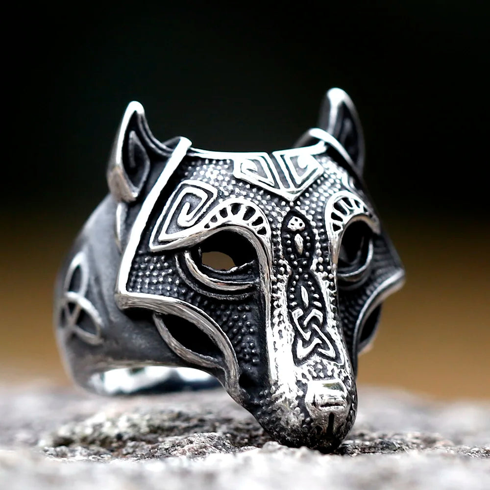 New Viking Githic Style Stainless Steel Ring Men Nordic Trinity wolf head Wedding Rings Jewelry Boyfriend Gift free shipping