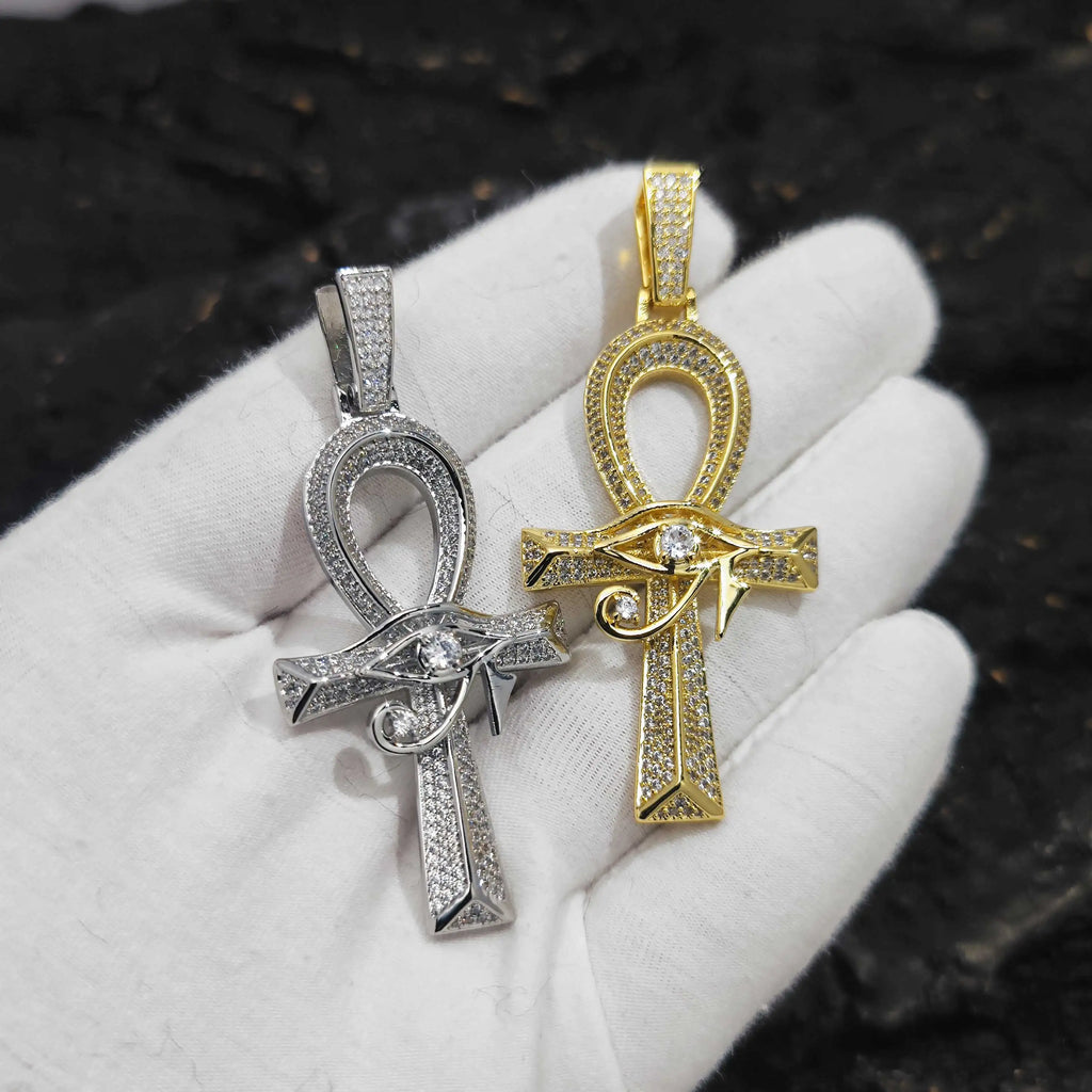 Gold Cross Ankh Pendant Necklace Iced Out 18K