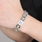 Casting Stainless Steel Man Bracelet Two Tone 12MM Link Chain Men's Bracelets Bangles With CZ Wrist Jewelry Boys