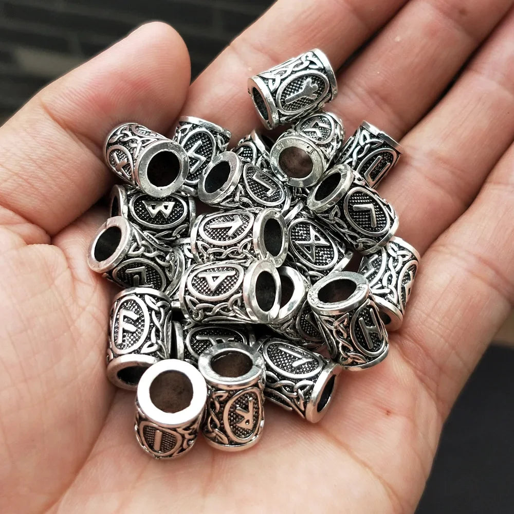 24pcs Metal Tubes Hair Braid Beard Dreadlock Beads Viking Rune Bead Spacer Knife Beads Rings Clips Styling Tools Pendant Braider