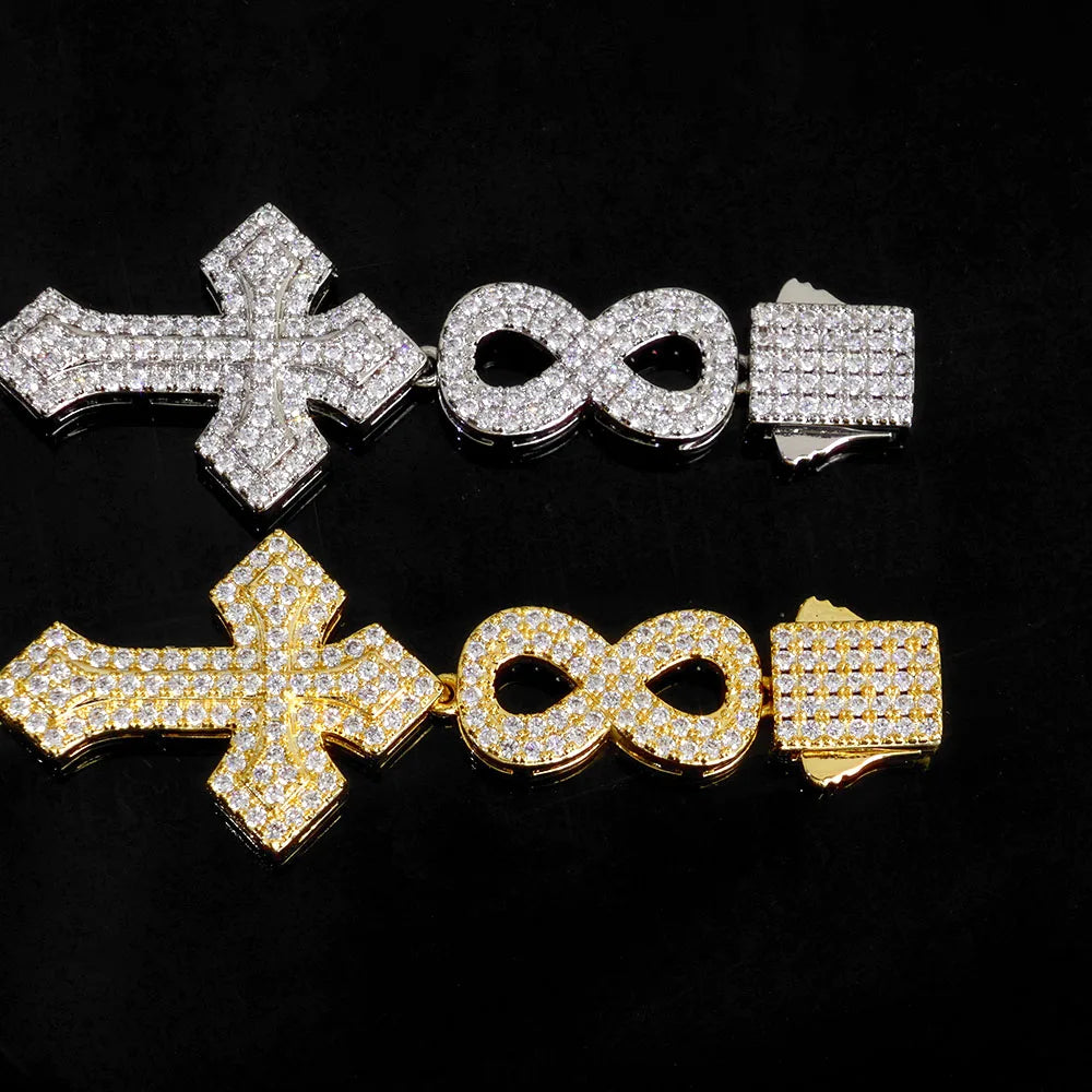 Gold Cross Iced Out Bracelet 8MM