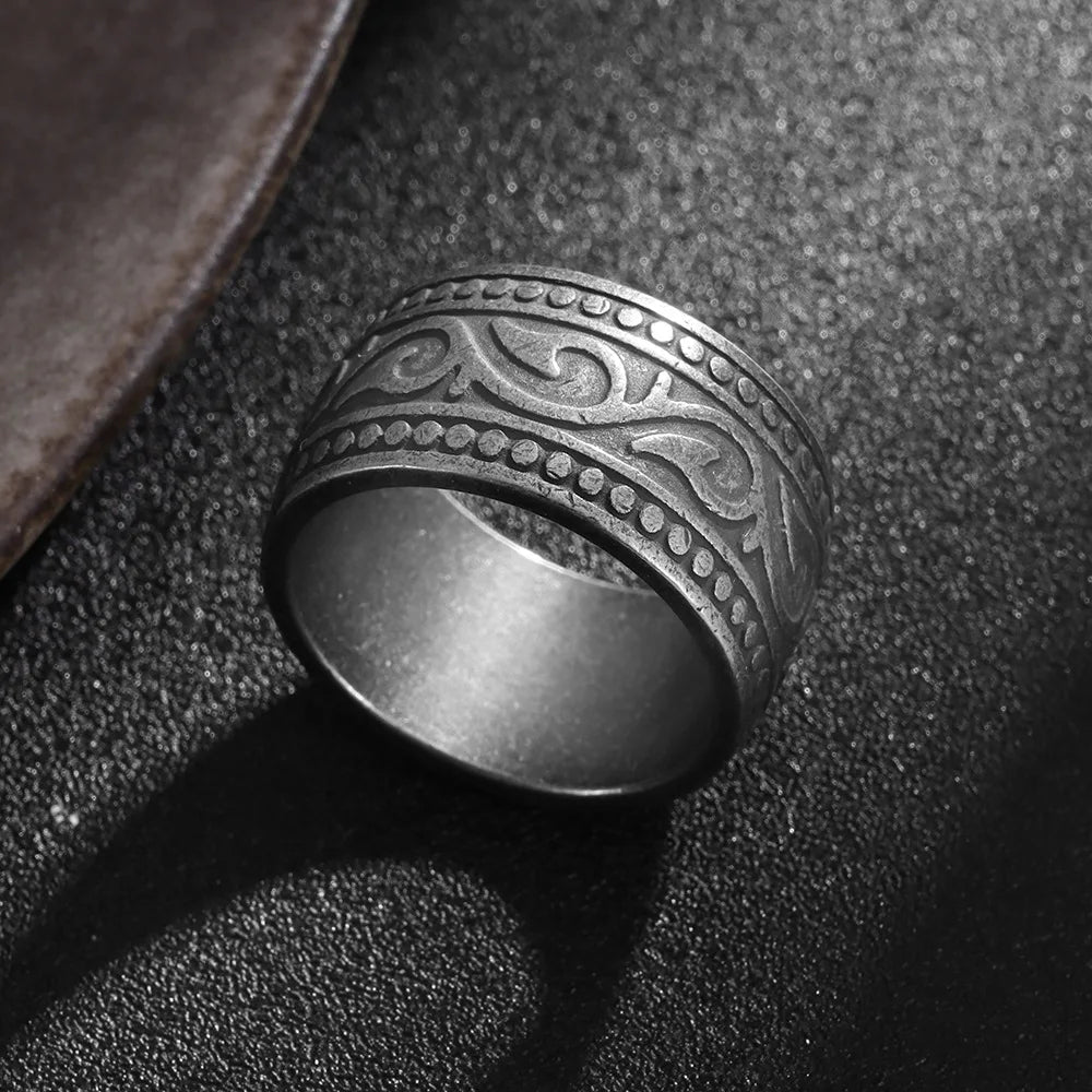 13mm Wide North Austrian Pirate Witch Celtic Knot 316L Stainless Steel Men's Ring Retro Carved Pattern Party Punk Accessory