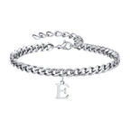 Vnox A-Z Initial Bracelets for Men Women, Never Fade Silver Color Stainless Steel Cuban Chain Bracelet with 26 Letter