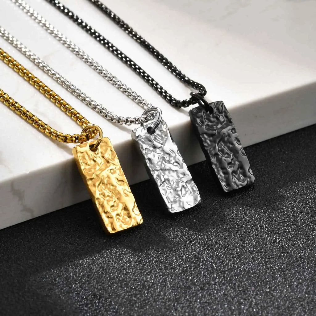 Vnox Wrinkle Geometric Necklace for Men, Stainless Steel Rectangular Pendant Box Chain Necklaces, Punk Jewelry Halloween Gifts