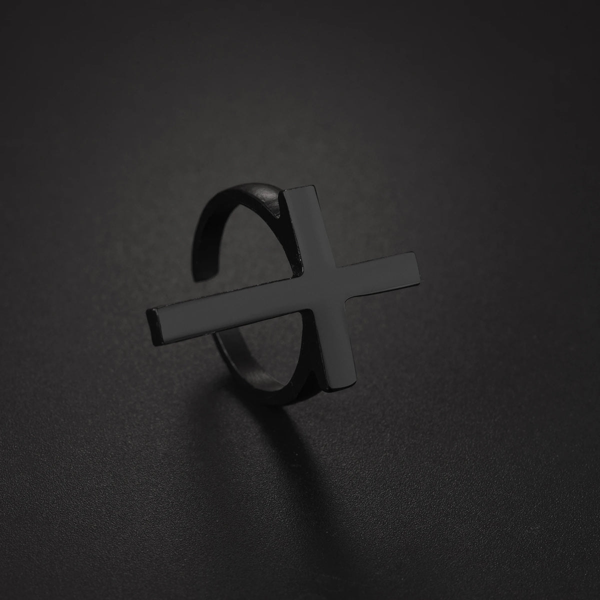 Vintage Goth Black Cross Open Ring for Men Women — Black-Tone